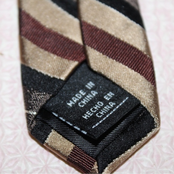 Men’s Covington Silk Tie Brown Striped Dress Shirt Tie - Picture 3 of 4